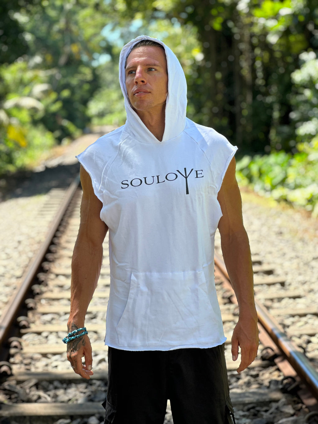 𝐒𝐎𝐔𝐋𝐎ᛉ𝐄 Free Spirit Sleeveless Hoodie – Charcoal & White