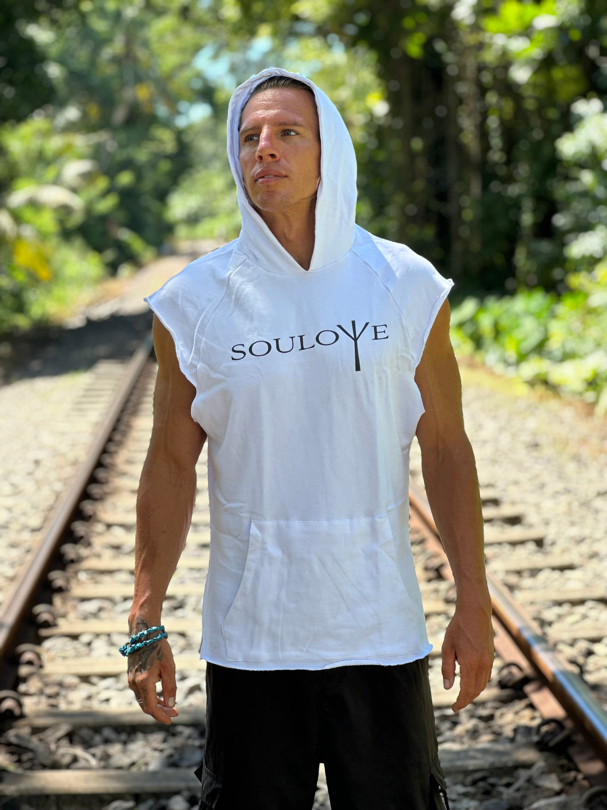 𝐒𝐎𝐔𝐋𝐎ᛉ𝐄 Free Spirit Sleeveless Hoodie – Charcoal & White