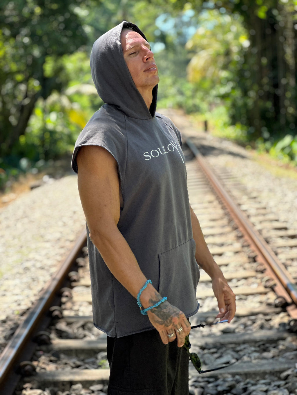 𝐒𝐎𝐔𝐋𝐎ᛉ𝐄 Free Spirit Sleeveless Hoodie – Charcoal & White