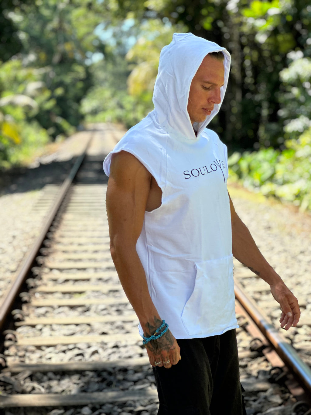 𝐒𝐎𝐔𝐋𝐎ᛉ𝐄 Free Spirit Sleeveless Hoodie – Charcoal & White